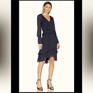 RAMY BROOK Waverly Black Ruffle Hem Midi Dress Size Extra Small XS